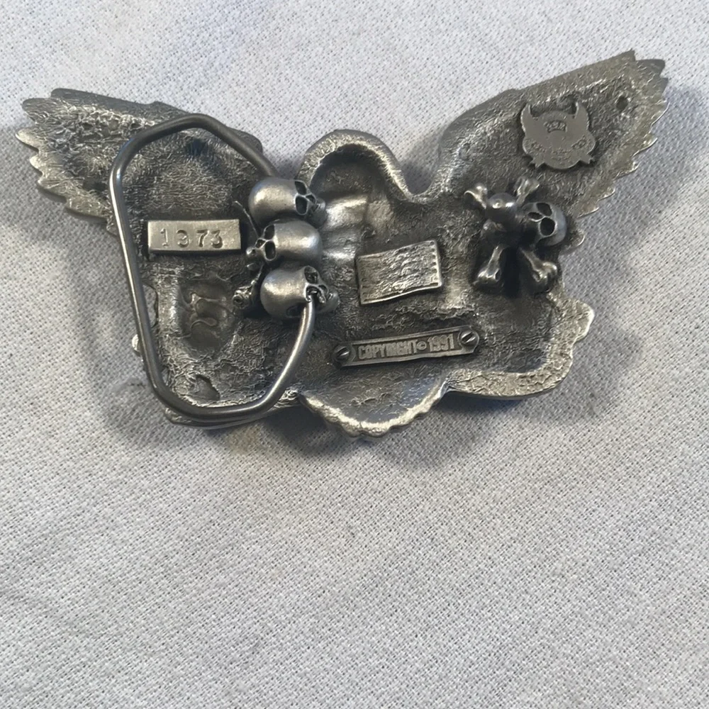 Vintage 1991 Biker Gothic Silver-toned Metal “Bad to the Bone” Belt Buckle